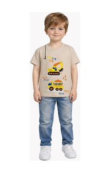 Yale Kids 1-4 Yaş Erkek Çocuk %95 Pamuklu Tişört Bej