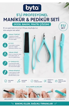 5 Li Profesyonel Manikür Pedikür Seti Tırnak Pensi, Törpü, Et İtici Ve Bakım Aparatları 5 Li Profesyonel Manikür Pedikür Seti Tırnak Pensi, Törpü, Et İtici Ve Bakım Aparatları