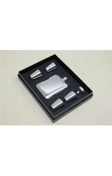 Büro Ev Ofis İçin 4 Bardaklı Çelik Shot Bardaklı Matara Seti Gri
