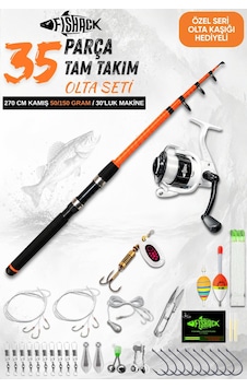 35 Parça Tam Takım Olta Seti - 270cm Kamış 50-150gr / 30'luk Makine Turuncu 35 Parça Tam Takım Olta Seti - 270cm Kamış 50-150gr / 30'luk Makine Turuncu