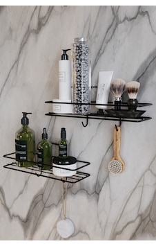 2li Set Banyo Düzenleyici Şampuanlık Mat Siyah Yapışkanlı 4 Askılı Duş Rafı Paslanmaz Organizer Siyah
