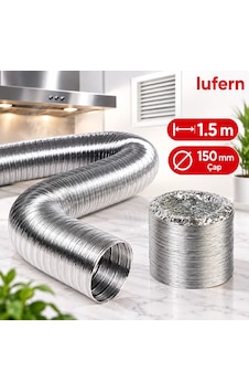 Alüminyum Kopmaz Yırtılmaz Ankastre Baca Aspiratör Davlumbaz Şofben Havalandırma Boru 150 Mm 1.5 Mt