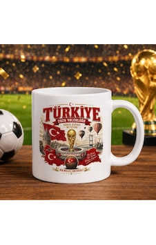 Bk Gift Türkiye Taraftar Temalı Dünya Futbol Kupası Tasarımlı Beyaz Kupa Bardak-1 Tek Yürek Milli Takım Ruhu