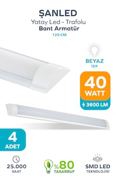 120 Cm 40 Watt Yatay Led Bant Armatür-trafolu Beyaz Işık -4 Adettir 120 Cm 40 Watt Yatay Led Bant Armatür-trafolu Beyaz Işık -4 Adettir