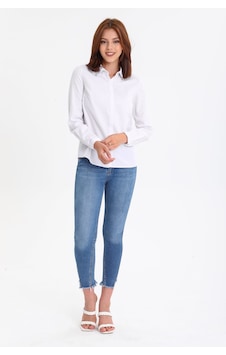 Pera Moda Kadın Pamuk Fitilli Uzun Kollu Basic Klasik Gömlek Beyaz Pera Moda Kadın Pamuk Fitilli Uzun Kollu Basic Klasik Gömlek Beyaz