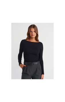 Dilvin 31401 Büzgülü Kayık Yaka Top Koyu Kahve Dilvin 31401 Büzgülü Kayık Yaka Top Koyu Kahve
