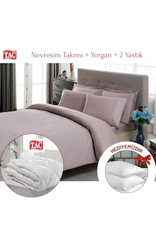 Taç Çift Kişilik Premium Basic Stripe Saten Nevresim Takımı Yorgan Yastık Lila Taç Çift Kişilik Premium Basic Stripe Saten Nevresim Takımı Yorgan Yastık Lila