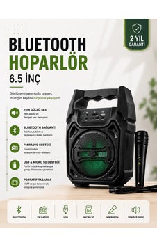 Yeni Nesil 6.5 İnç Bluetooth Hoparlör Mikrofonlu Taşınabilir Ses Sistemi Najmaddin