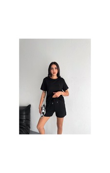Gugus Kadın Kısa Şortlu/t-shirt 2li Takım Modal Kumaş Siyah Gugus Kadın Kısa Şortlu/t-shirt 2li Takım Modal Kumaş Siyah