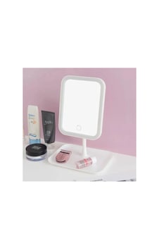 Yumurcak Shop Dokunmatik Led Işıklı Kare Makyaj Aynası Altı Organizer Kaseli, Ayarlanabilir Aydınl