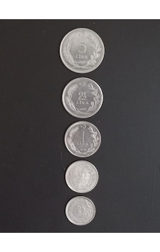 Cumhuriyet Dönemi Eski Madeni Para 1960 - 1980 5 Adet Cumhuriyet Dönemi Eski Madeni Para 1960 - 1980 5 Adet