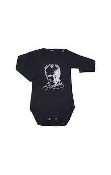 Unisex Bebek Siyah Atatürklü Uzun Kollu Badi - Zıbın Unisex Bebek Siyah Atatürklü Uzun Kollu Badi - Zıbın