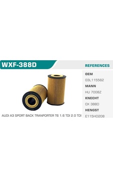 WINKEL WXF-388D Yağ Filtresi Golf VI Polo VI Jetta Passat Caddy Amarok Transporter T5 T6 / A1 A3 1.6 TDI 2.0 TDI Cay Caa Eco WINKEL WXF-388D Yağ Filtresi Golf VI Polo VI Jetta Passat Caddy Amarok Transporter T5 T6 / A1 A3 1.6 TDI 2.0 TDI Cay Caa Eco