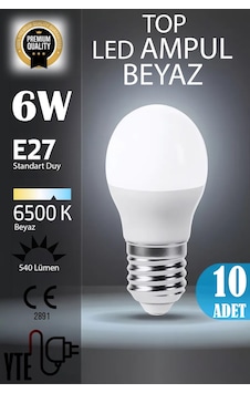 10 Adet Kaliteli Beyaz 6w Top Led Ampul E27 Duy 10 Adet Kaliteli Beyaz 6w Top Led Ampul E27 Duy