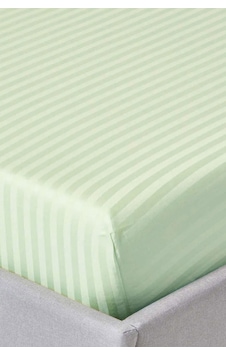 Varol %100 Pamuk Saten Stripe Çift Kişilik Lastikli Çarşaf Takımı 30 Cm 2 Yastık Kılıfı Açık Yeşil