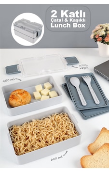 2 Katlı Kilitli Beslenme Kabı - Kendinden Çatal Kaşıklı Lunch Box Beslenme Kutusu Saklama Kabı Gri 2 Katlı Kilitli Beslenme Kabı - Kendinden Çatal Kaşıklı Lunch Box Beslenme Kutusu Saklama Kabı Gri