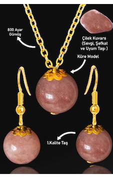 Sertifikalı Gold Küre Orijinal Çilek Kuvars Taşı Kolye Ve Küpe Se Çok Renkli Sertifikalı Gold Küre Orijinal Çilek Kuvars Taşı Kolye Ve Küpe Se Çok Renkli