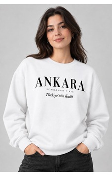 Gıovera Ankara Şehir Yazılı Bisiklet Yaka Kadın Sweatshirt beyaz Gıovera Ankara Şehir Yazılı Bisiklet Yaka Kadın Sweatshirt beyaz