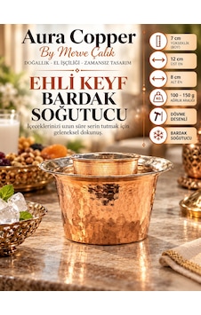 Aura Copper Bakır Ehli Keyf Bardak Soğutucu El İşçiliği Ec-00008 Dövme - Bakır