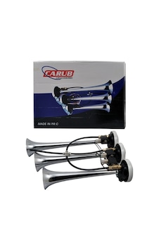 Carub BR2751581 24V 3'Lü Elektrikli Krom Ağır Ticari Araç Kamyon Havalı Korna Carub BR2751581 24V 3'Lü Elektrikli Krom Ağır Ticari Araç Kamyon Havalı Korna