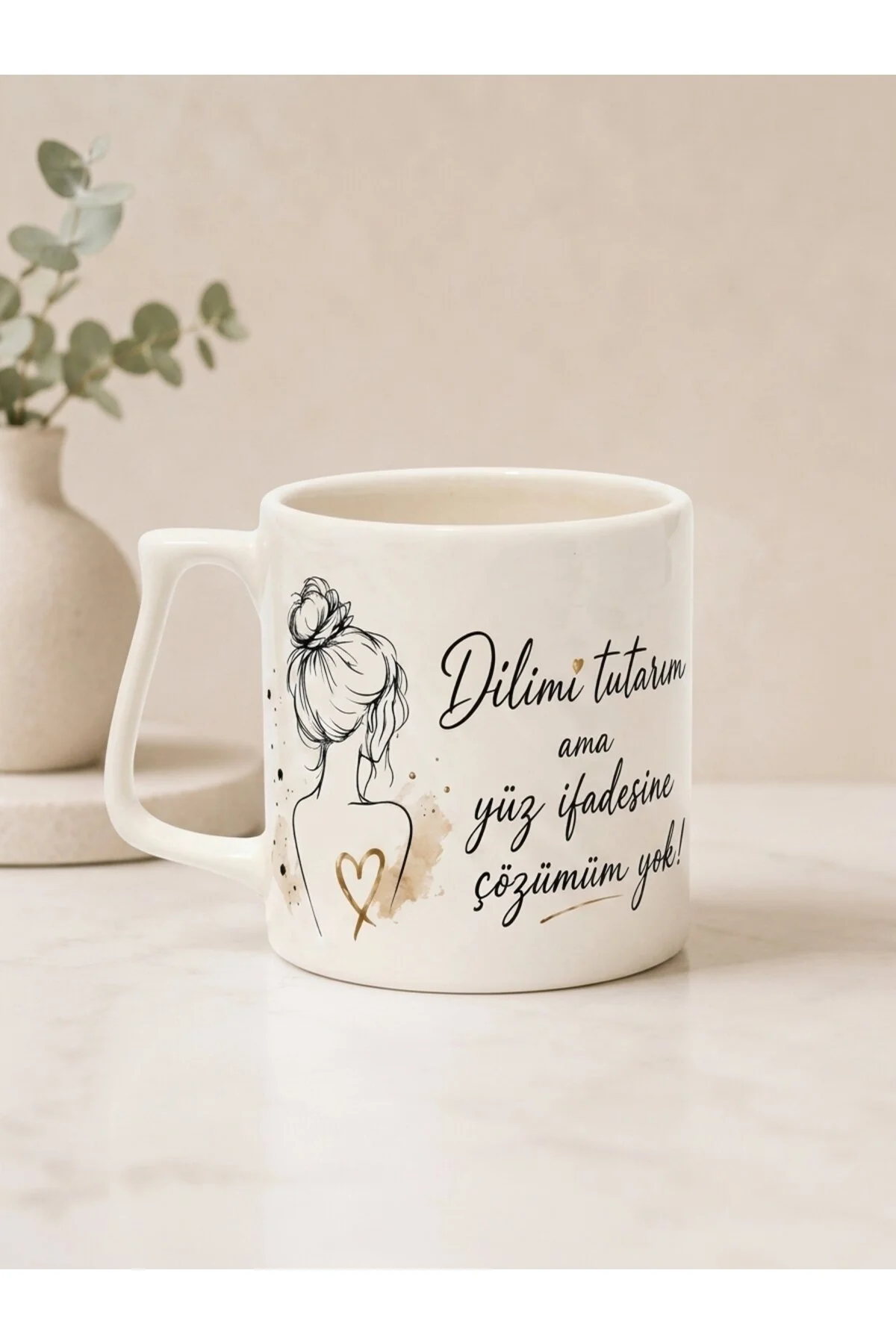 Dilimi Tutarım Yüz İfadesine Çözümüm Yok Sözlü Kupa Bardak Beyaz