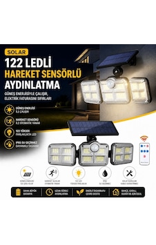 3& Apos Lü 122 Ledli Güneş Enerjili Hareket Sensörlü Aydınlatma, Dış Mekan Duvar Ve Bahçe Lambası 3& Apos Lü 122 Ledli Güneş Enerjili Hareket Sensörlü Aydınlatma, Dış Mekan Duvar Ve Bahçe Lambası