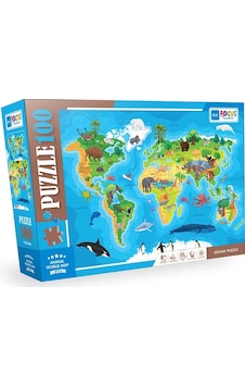 Blue Focus Animal World Map Hayvan Dünya Haritası 100 Parça Puzzle Bf316