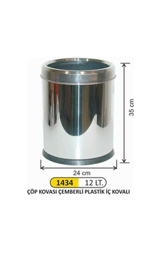 Ofis Tipi 12 Litre Çöp Kovası Paslanmaz Çemberli Çelik