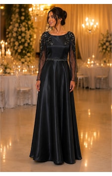 Gül&can Butik Antrasit Saten İşlemeli Abiye Elbise Gri Gül&can Butik Antrasit Saten İşlemeli Abiye Elbise Gri