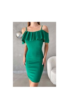 Lior Design Kadın Sade Madonna Yaka Volanlı Abiye Elbise Yeşil Lior Design Kadın Sade Madonna Yaka Volanlı Abiye Elbise Yeşil