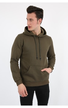 Modish Üç İplik Şardonlu Kapşonlu Düz Erkek Günlük Sweatshirt Haki Modish Üç İplik Şardonlu Kapşonlu Düz Erkek Günlük Sweatshirt Haki