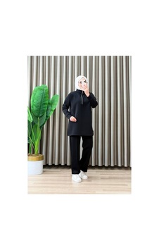 Maşuka Scuba Kumaş Tunik Pantolon Takım Siyah Siyah