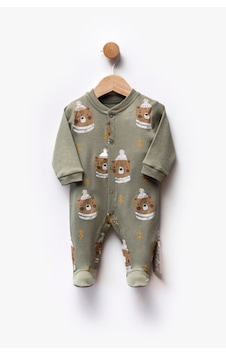 Bellamio Kids Ayıcık Desenli Haki Patikli Bebek Tulumu Haki Bellamio Kids Ayıcık Desenli Haki Patikli Bebek Tulumu Haki