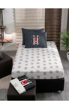 Taç Out Zorluteks Beşiktaş Bjk Tek Kişilik Pamuk Lastikli Çarşaf Seti 2 Parça Siyah Beyaz