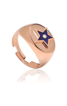 Zirkon Taşlı Pırlanta Montür Rose Altın Kaplama Lacivert Mineli Yıldız Desenli Ayarlanabilir Gümüş Yüzük Gümüş - Rose Gold Zirkon Taşlı Pırlanta Montür Rose Altın Kaplama Lacivert Mineli Yıldız Desenli Ayarlanabilir Gümüş Yüzük Gümüş - Rose Gold