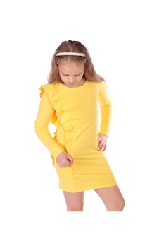 Toontoy Kız Çocuk Regular Fit Bisiklet Yaka Uzun Kollu Fırfırlı Elbise Sarı Toontoy Kız Çocuk Regular Fit Bisiklet Yaka Uzun Kollu Fırfırlı Elbise Sarı