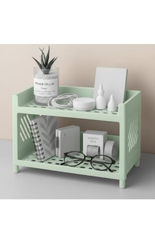 Çok Amaçlı 2 Katlı Organizer Raf Açık Yeşil Plastik Düzenleyici Stand Banyo, Mutfak, Masaüstü Ve Ofis İçin 25 X 18 Cm Acı Kahverengi