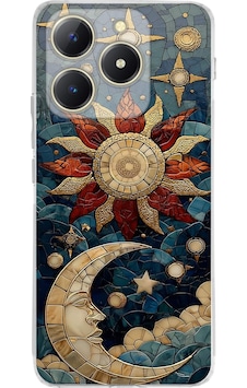 Printify Realme C61 İle Uyumlu Vitray Sol Ve Luna Tasarımlı Şeffaf Silikon Kılıf Şeffaf