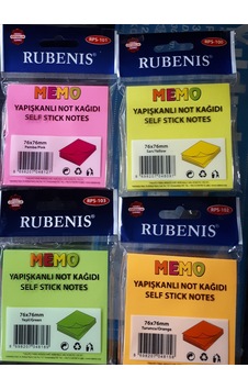 Yapışkanlı Kağıt / Postit 76x76 Mm 4 Renk Her Renk 4 Paket Toplam 16 Pk