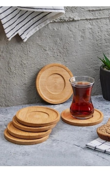 Mis Kitchen 6 Adet Bambu Çay Bardak Tabağı- Altlık Yuvarlak Model Kahverengi