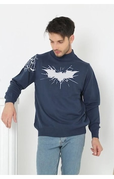 Belifanti Collection Erkek Yarım Boğazlı Kazak Baskılı Dokuma Triko - Indigo Belifanti Collection Erkek Yarım Boğazlı Kazak Baskılı Dokuma Triko - Indigo