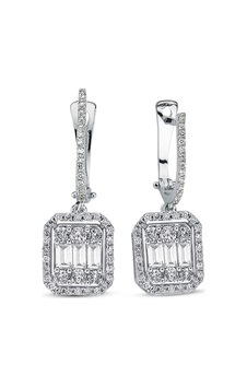 Modern Tasarım 1 Ct Baget Kare Tektaş Küpe 18 K Modern Tasarım 1 Ct Baget Kare Tektaş Küpe 18 K