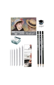Kara Kalem Çizim Seti 160 Gr A4 Eskiz Defteri 3 Adet Kalem 1 Adet Silgi 6 Lı Pastel Dağıtıcı Kara Kalem Çizim Seti 160 Gr A4 Eskiz Defteri 3 Adet Kalem 1 Adet Silgi 6 Lı Pastel Dağıtıcı
