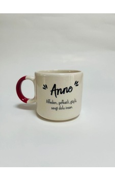 Mor Mürekkep anne Baskılı Kırmızı Kulplu Kupa Mor Mürekkep anne Baskılı Kırmızı Kulplu Kupa