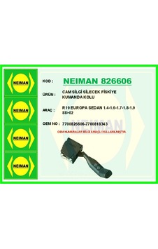 Bescher Cam Silgi Silecek Fiskiye Kumanda Kolu R19 Europa Sedan 1.4-1.6-1.7-1.8-1.9 88 02 Neıman 826606 7700826606 7700818343 Bescher Cam Silgi Silecek Fiskiye Kumanda Kolu R19 Europa Sedan 1.4-1.6-1.7-1.8-1.9 88 02 Neıman 826606 7700826606 7700818343