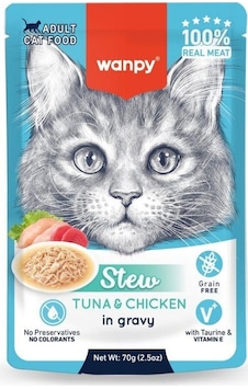 Wanpy Stew Gravy Pocuh Ton Balıklı Ve Tavuklu Yetişkin Yaş Kedi Maması 70 Gr Wanpy Stew Gravy Pocuh Ton Balıklı Ve Tavuklu Yetişkin Yaş Kedi Maması 70 Gr