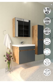 Tokyo 65 Cm Havlu Dolaplı Aynalı Banyo Dolabı Takımı Seramik Lavabolu Mdf Gövde Antrasit Gri - Atlantik Çam Tokyo 65 Cm Havlu Dolaplı Aynalı Banyo Dolabı Takımı Seramik Lavabolu Mdf Gövde Antrasit Gri - Atlantik Çam
