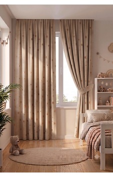 Bebek Çocuk Odası Fon Perdesi Desenli Dekoratif Dijital Baskılı Premium Çocuk Odası Perdesi Bej