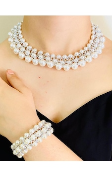 Beyaz Gri Mixli Kristal Taşlı El Yapımı Kolye Ve Bilezik Gri - Beyaz Beyaz Gri Mixli Kristal Taşlı El Yapımı Kolye Ve Bilezik Gri - Beyaz