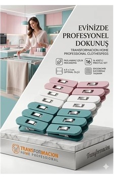 Profesyonel Çamaşır Mandalı 16'li Çelik Mekanizmalı İz Bırakmaz Mandal Seti 723089 40 x 19